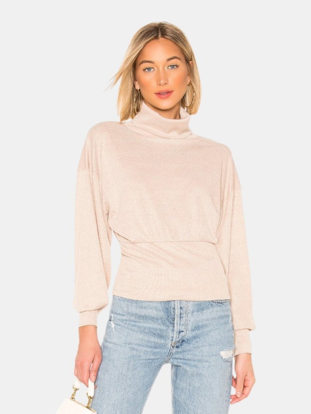 FREE PEOPLE TURTLE NECK GLAM SWEATER CREAM METALLIC KNIT TOP NWOT SIZE S/P